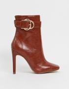 Asos Design Envy High Ankle Buckle Boots In Tan-brown