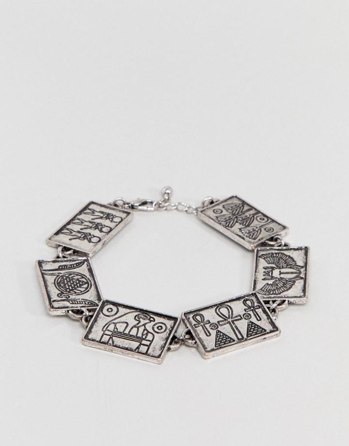 Asos Design Egyptian Style Chain Bracelet In Burnished Silver - Gold