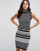 Lipsy Roll Neck Striped Sweater Dress - Black