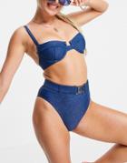 River Island Denim Underwire Bikini Top In Blue-blues
