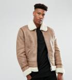 Asos Tall Faux Shearling Jacket In Camel - Stone