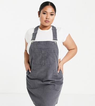 Dr Denim Plus Relaxed Pinafore Dress In Charcoal-gray