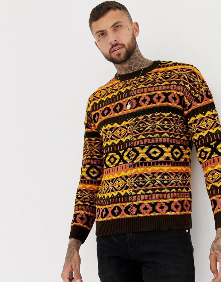Asos Design Fairisle Sweater In Yellow - Yellow