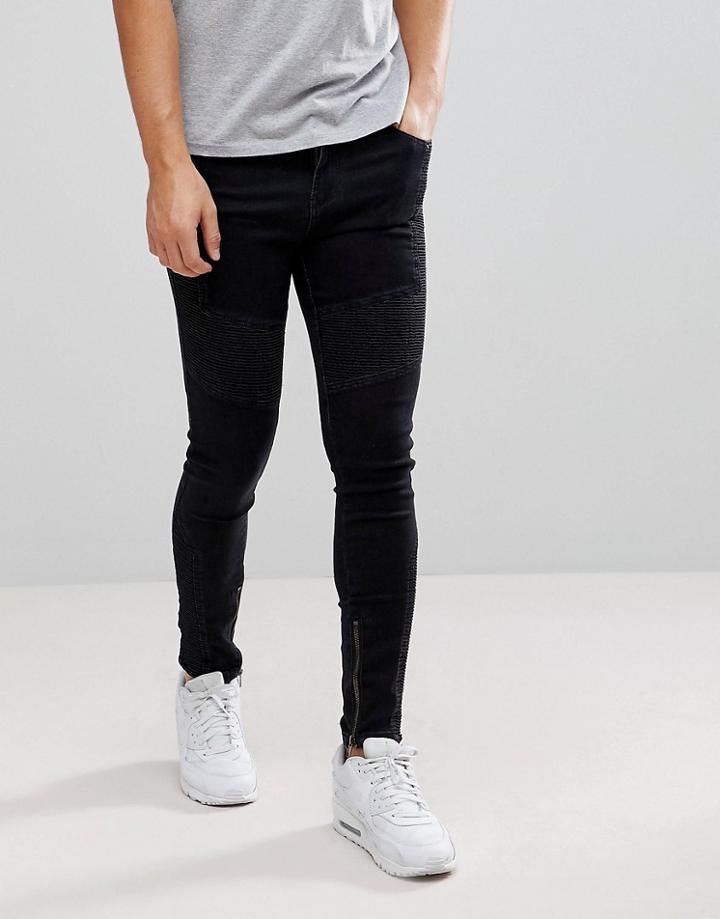 Boohooman Super Skinny Biker Jeans In Black - Black