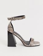 Truffle Collection Block Heeled Sandals In Snake-black
