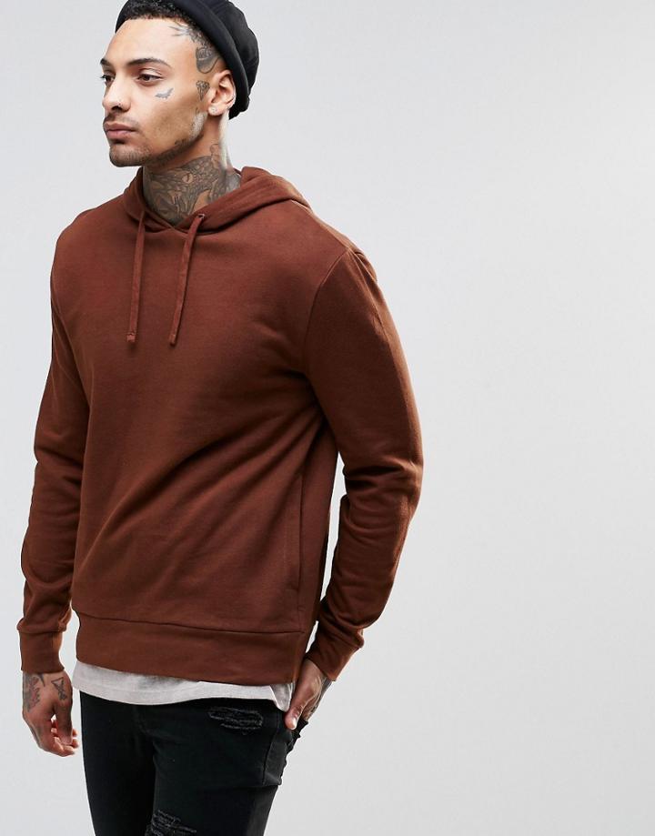 Asos Hoodie In Dark Red - Chestnut