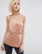 Asos Premium Satin Wrap Front Cami With Tie - Caramel