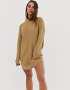 Asos Design Knitted Mini Dress With Hood - Stone
