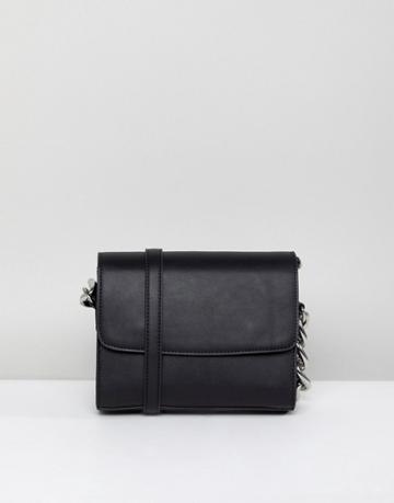 Melie Bianco Vegan Leather Crossbody Bag With Chunky Metal Chain Strap - Black
