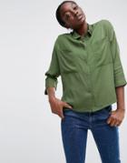 Asos Batwing Slouchy Shirt With Pockets - Green