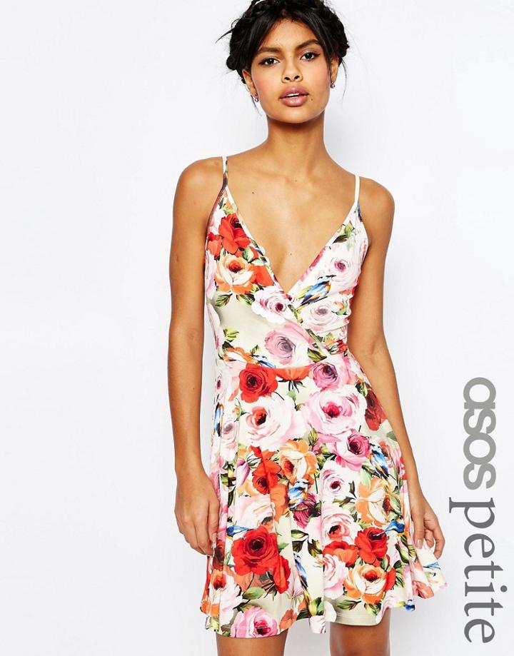 Asos Petite Strappy Back Floral Print Mini Skater Dress - Multi