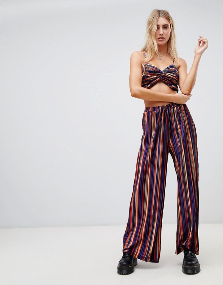 Wild Honey Wide Leg Pants In Plisse Stripe - Multi