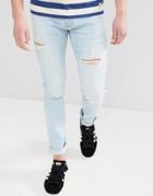 Hollister Skinny Distressed Ripped Jeans In Light Wash - Blue