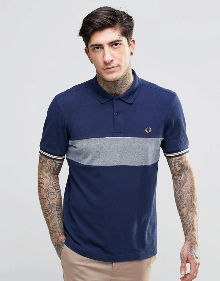 Fred Perry Polo Shirt With Chest Band Slim Fit - Carbon Blue
