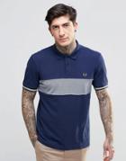 Fred Perry Polo Shirt With Chest Band Slim Fit - Carbon Blue