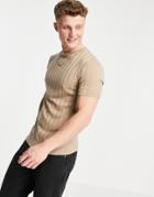 River Island Ribbed T-shirt In Stone-neutral