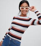 New Look Petite Knitted Stripe Crew Neck Top In Multi