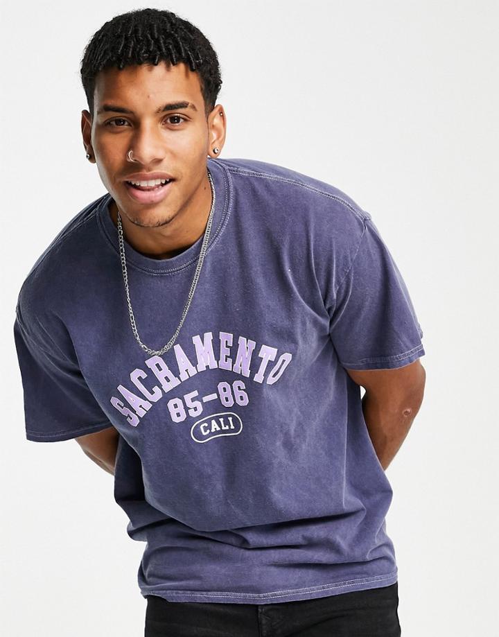 New Look T-shirt With Sacramento Print In Overdye Blue-blues