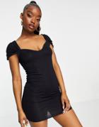 Asos Design Curved Neckline Short Sleeved Mini Dress In Black