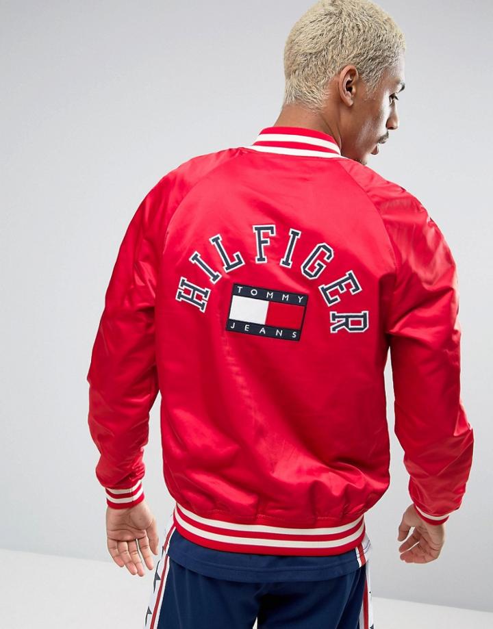 Tommy Jeans 90s Satin Bomber M11 Back Embroidery In Red - Red