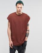 Asos Super Oversized Sleeveless T-shirt With Dropped Armhole And Raw Edge In Grey - Chestnut