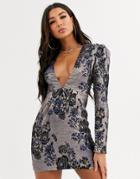 Rare London Plunge Jacquard Mini Dress