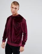 Asos Sweatshirt In Velour With Rose Print - Red