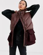Native Youth Longline Reversible Coat With Belt In Check-brown