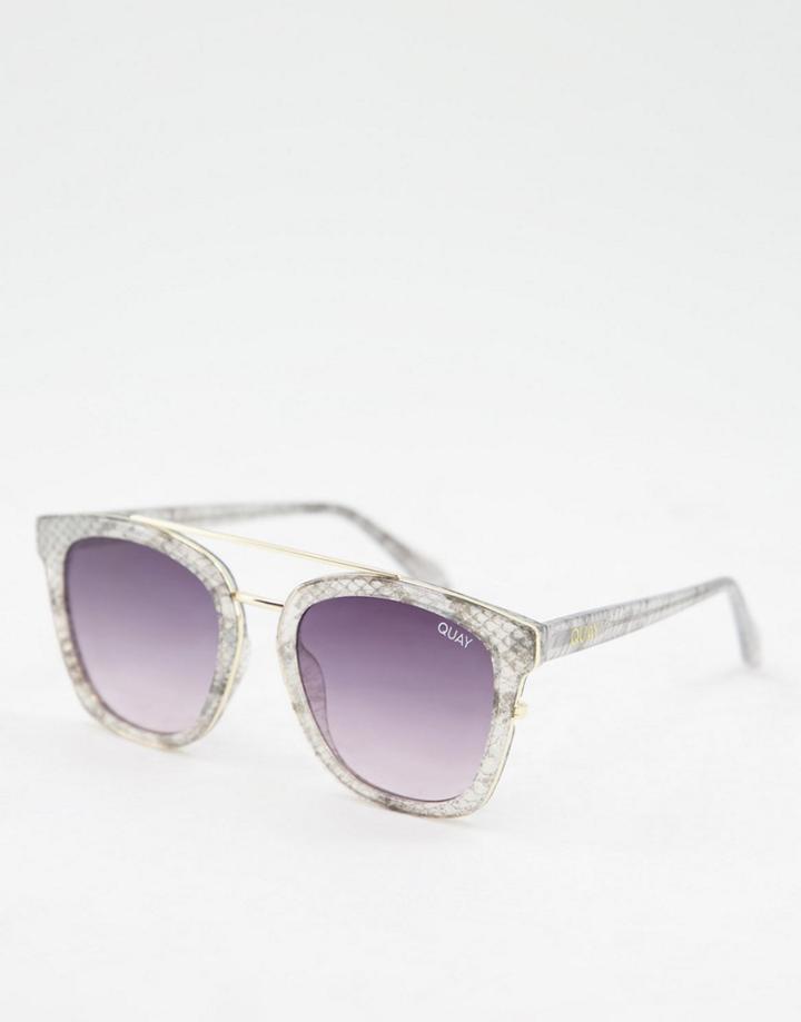 Quay Sweet Dreams Round Sunglasses In With Brown Lens In Snake Print-gray