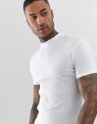 Asos Design Muscle Fit T-shirt With Turtleneck In Rib In White - White