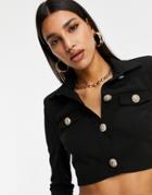 Asos Design Jersey Glam Cropped Suit Blazer In Black
