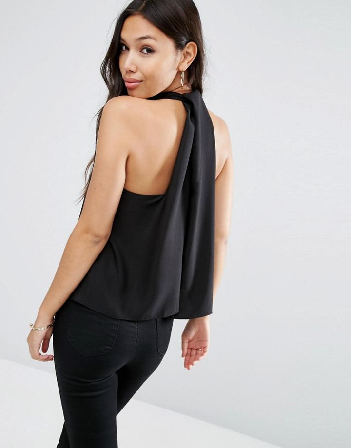 Asos Drape Back Halter Neck Top In Crepe - Black