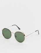 Asos Design Round Sunglasses With Gold Side Capping Detail And Smoke Lenses - Gold