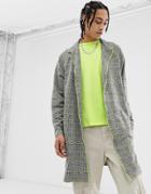 Asos Design Oversized Jersey Duster Jacket In Neon Check With Piping-gray