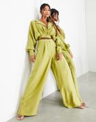 Asos Edition Wide Leg Pants In Lime Green