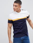 Asos Design Polo Shirt With Cut And Sew Panels In Navy - Navy