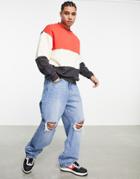 Asos Design Oversized Sweatshirt In Red Color Block With Contrast Tipping-multi