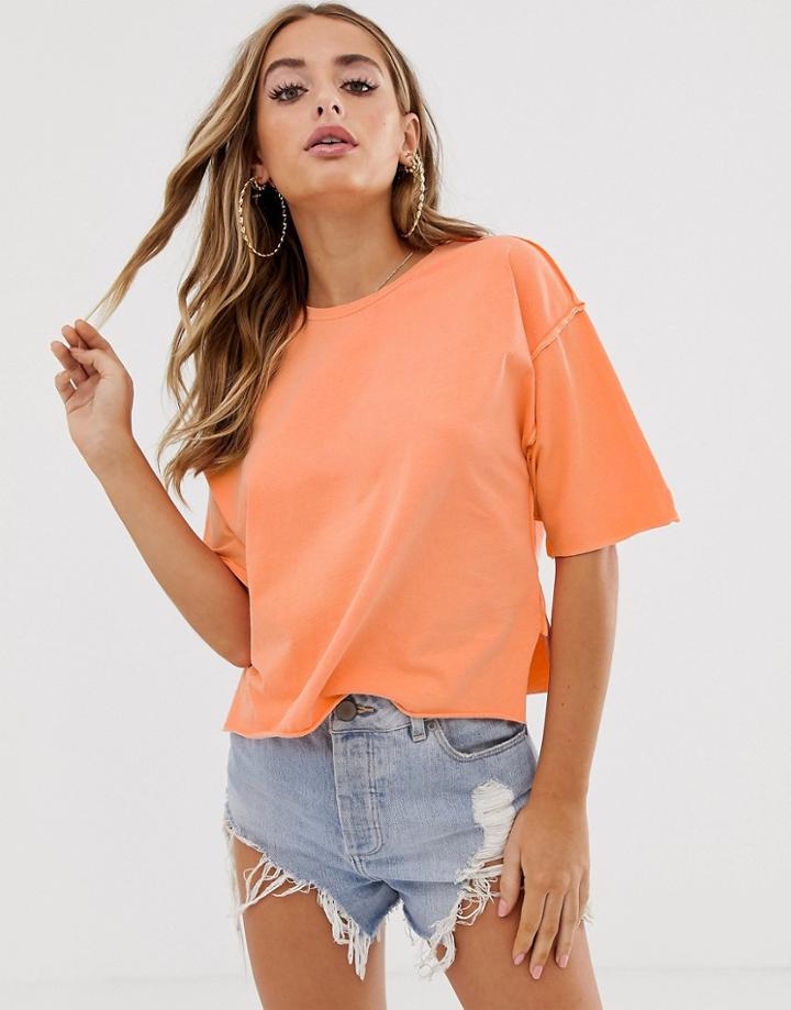 Asos Design Raw Seams T-shirt In Washed Coral - Pink