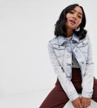 Brave Soul Petite Cropped Denim Jacket In Light Acid Wash - Blue