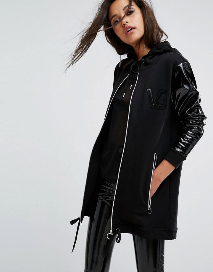 Versace Jeans Oversize Hoodie With Paten Sleeve - Black