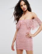 Prettylittlething Lace Bardot Bodycon Dress - Pink