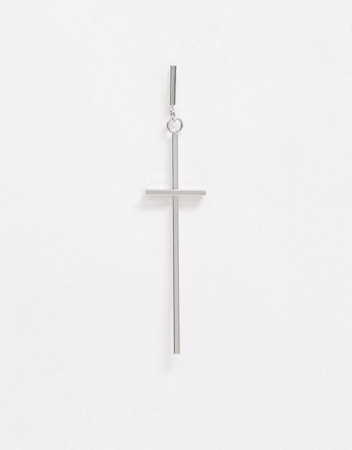 Designb Oversized Single Cross Earring In Silver