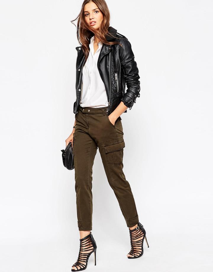 Asos Utility Skinny Pant With Belt And Pockets - Khaki