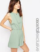 Asos Tall Drop Armhole Jersey Romper With Pom Poms - Mint $30.00