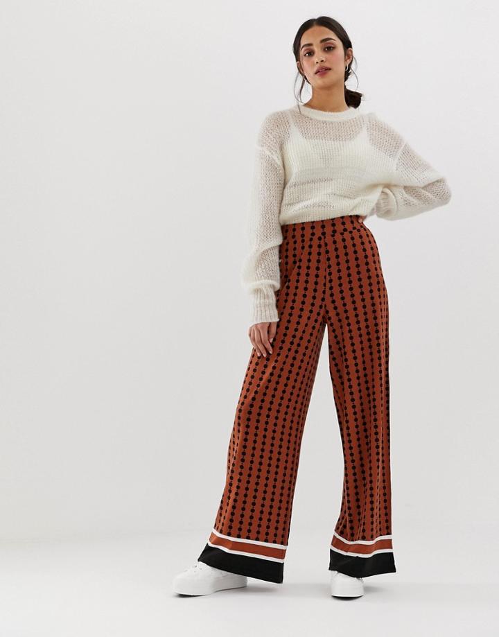 Asos Design Geo Wide Leg With Striped Hem-multi