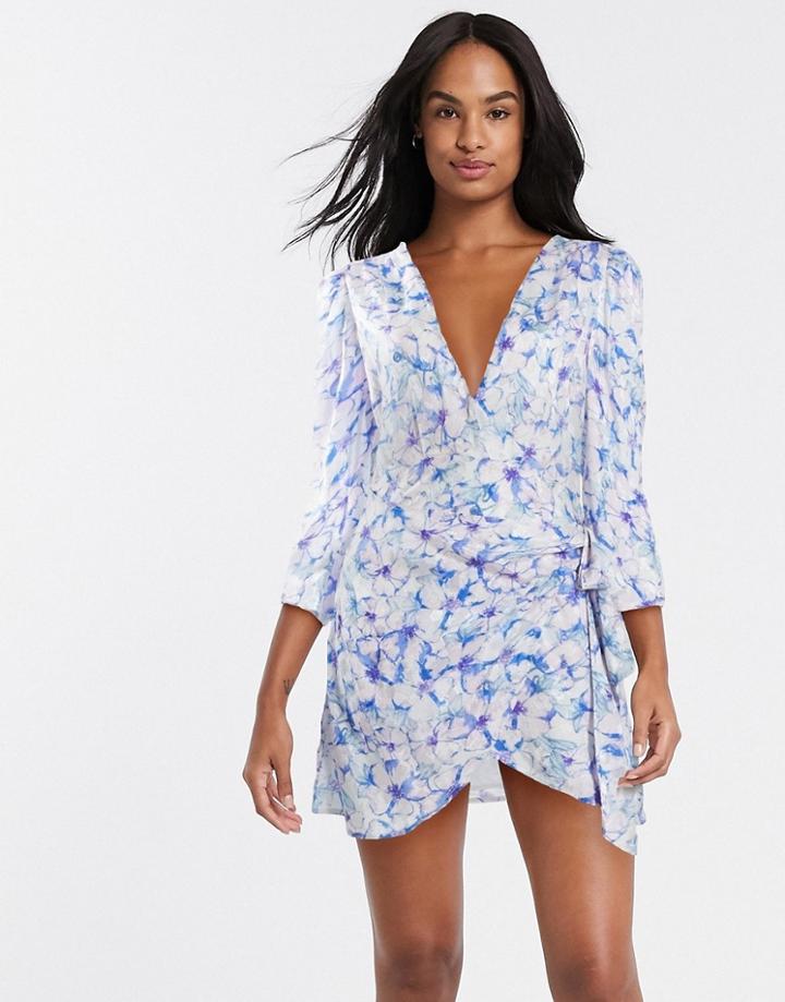 Rahi Florence Willow Printed Wrap Mini Dress In Florence Print-blues