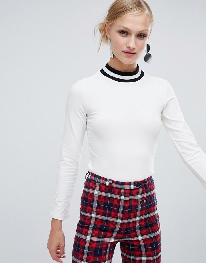 Monki Contrast Turtleneck Top In White - White