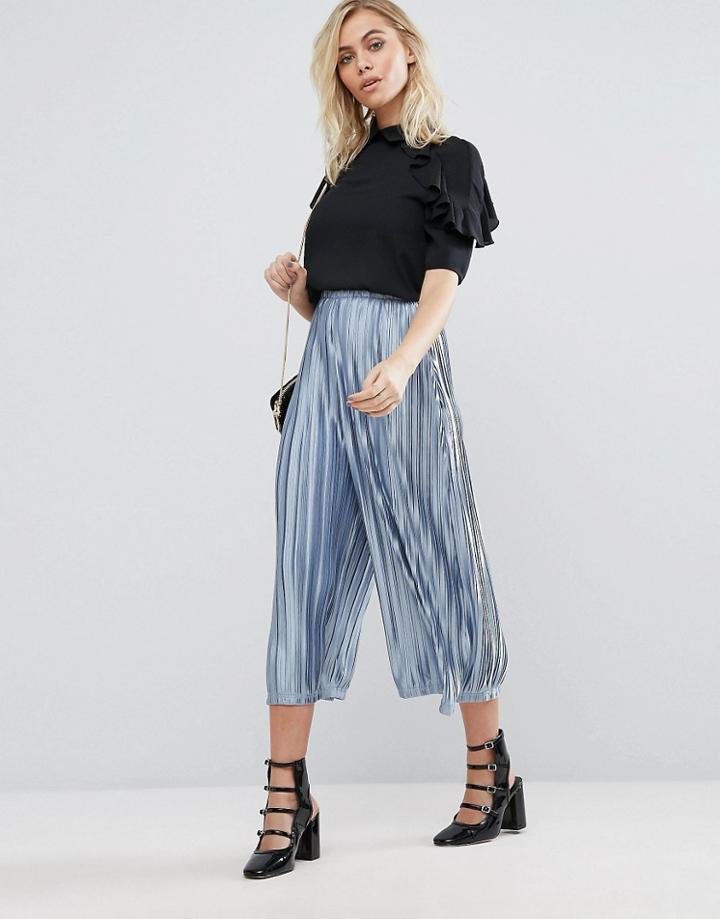 Fashion Union Pants In Plisse - Blue