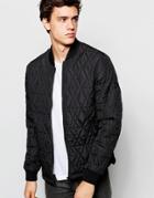 Asos Quilted Jacket With Zip Fastening In Black - Black