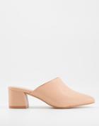 Truffle Collection Mid Block Heels Pointed Mule In Beige-neutral